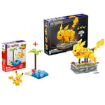 MEGA BLOKS - Bundle Pack - Pikachu with 1092 Pieces and Running Movement (HGC23) + Pikachu’s Beach with 79 compatible bricks and pieces (HDL76). Toys for Adults and toy gift for ages 7 and up.