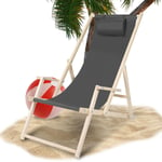 Chaise longue pliante en bois Chaise de plage 3 positions Chilienne transat jardin exterieur Gris Avec Mains Courantes 2 pièces - Gris