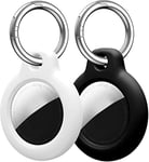 SPGUARD Airtag Porte Clé [Lot de 2] Coque de Protective Compatible avec Apple Airtag Case, GPS Air Tag Airtags Holder Keychain (Noir/Blanc)