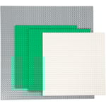 LEGO® Byggplattor, stl. 25x25 + 38x38 cm, grön, grå, vit, 4 st./ 1 förp.