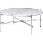 TS Coffee Table 80 cm, Polished Steel / White Carrara marble