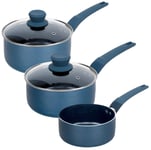 2/3/4pc URBN-CHEF Diamond Ceramic Teal Induction Cooking Saucepan Frying Pan Pot Set (16cm Milkpan + 18+20cm Saucepan)
