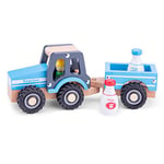 New Classic Toys Tracteur avec Remorque Lait de Bidon Jouet en Bois pour Enfant, 11942, Blue