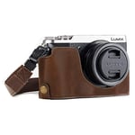 MegaGear MG973 Ever Ready Leather Half Case and Strap with Battery Access for Panasonic Lumix DMC-GX85/GX80 Camera - Dark Brown