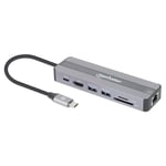 MANHATTAN Station d'accueil 7 en 1 USB C mâle vers HDMI Femelle 4K30Hz 2X USB-A 5Gbps Gigabit RJ45 USB-C PD 87W Lecteur de Cartes