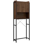 kleankin Meuble étagère Dessus WC étagère de Salle de Bain Placard 2 Portes et Niche - 68 x 25,5 x 172,5 cm Marron Noir