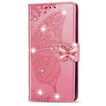 Nokia 2.4 Case Glitter Bling Flip Shockproof Butterfly Floral PU Leather Wallet Case Women Girls with Stand Card Holder Silicone Bumper Folio Phone Cover for Nokia 2.4, Pink