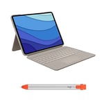 Logitech Combo Touch iPad Pro 12.9-inch (5th, 6th gen - 2021, 2022) Keyboard Case Crayon Digital Pencil (2018 releases and later),QWERTY UK -Sand