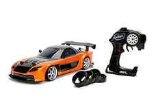 JADA 253209001 Fast And The Furious Toys Fast & Furious Mazda RX-7 RC Car with Radio Remote Control, Drift Function, 4 Tyres, USB Charging, Scale 1:10, Orange