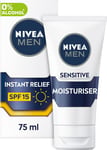NIVEA MEN Sensitive Face Moisturiser SPF15 (75Ml), 0% Alcohol Moisturiser Reliev