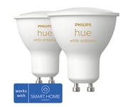 HUE Reflektorlampa PHILIPS Hue White Ambiance GU10 2x 4,3W 2x250lm varmvit-dagsljusvit dimbar vit 2 styck - kompatibel med SMART HOME by hornbach