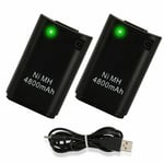 2 Pack 4800mAh Rechargeable Battery USB Charger Cable for XBox 360 Controller UK