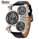 Punk stil män klockor Oulm 1167 New Retro Man Quartz Watch Unik 3 Tidszon Quartz Clock Läder Man Military Armbandsur black