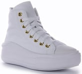 Converse A05459C All Star Move Platform Canvas Shoe White Gold Womens UK 3 - 8