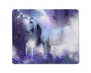 Yeuss Majestic unicorn Rectangular Non-Slip Mousepad three little fairies glow magically. They are surrounded by purple flowers and forests. Gaming Mouse pad 200mm x 240mm