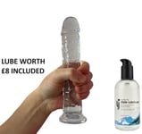 Large Dildo 8.5 Inches Clear Transparent 1.6 Inch Wide Suction Cup + £8 LUBE