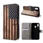 Huawei P20 Lite / Nova 3e mobilfodral i PU skyddar plånbok korthållare sedelförvaring stående läge - Vintage amerikansk flagga