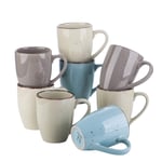 vancasso Navia Nature Tea Coffee Mug Set of 8, Stoneware Extra Large Coffee Tea Hot Cocoa Coffee Cup Mugs, Modern Ceramic Drinking Cups, Multicolour, 350ml/12.3 oz