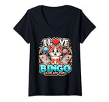 Womens I Love Bingo And My Cat Bingo Player Group Matching Women V-Neck T-Shirt