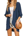 Hotouch Robe de Plage pour Femmes Bikini Cover Up Été Élégant Cardigan Casual Manches 3/4 Cardigan Long en Mousseline de Soie Boléro Maillots de Bain Plage Cover Up Chemise Bleu Marine L