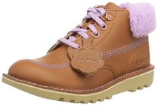 Kickers Junior Girl's Kick Hi Classic Ankle Boots with Zip | Extra Comfortable | Added Durability | Premium Quality, Tan/Pink, 2.5 UK