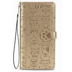 Haotian Case Compatible for Xiaomi Redmi 9AT/ Xiaomi Redmi 9A, PU Leather Flip Wallet, with Credit/ID Card, A Built-in Holder, Cute for Cats and Dogs Stylish Magnetic Buckles Design. gold