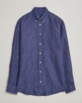 Eton Slim Fit Linen Button Down Shirt Navy Blue