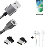 Magnetic charging cable + earphones for Samsung Galaxy S21 FE SD888 + USB type C