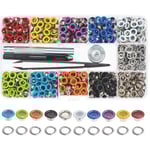 Flerfärgade öljetter kit 400 set 3/16 tum, metallhål med 4 stycken installationsverktyg för hantverk, reparation och dekoration.