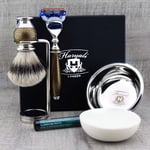 Men's Shaving Set Silver Tip Shave Brush & 5 Edge Safety Razor Grooming Gift Kit