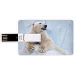 32G USB Flash Drives Credit Card Shape Zoo Memory Stick Bank Card Style Portrait of Large White Polar Bear on Ice Claws Antarctica North Outdoors Decorative,Light Blue Cream White Waterproof Pen Thumb
