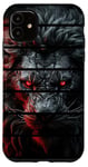 Coque pour iPhone 11 Lion rétro noir blanc yeux rouge vif zoo safari animal