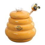 Ceramic Beehive Honey Pot and Wooden Dipper Honey Jar with Lid Honey Stir B O1E8
