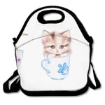 Rabbit Mouse Cat in The Cup Customized Insulated Neoprene Lunch Bag Handbag Lunch Box Food Box Gourmet Portable Lunch Bag Insulation Bag