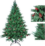 himaly Sapin de Noel Artificiel 180 cm, avec 588 Tronc Vert en Matière PVC, 100 Tronc Vert en Matière PE, 53 Pommes de Pin Vraies, 53 Fruits Rouges, et Support en Métal Robuste