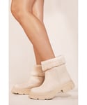 Where's That From Womens 'Margot' Platform Fur Lined Chelsea Boots In Ivory Cream - Size UK 3