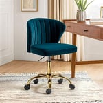 HULALA HOME Chaise de Bureau Moderne et Ergonomique, Fauteuil Coquille en Velours, Siège Roulante Pivotante à Dossier Bas Réglable,Gris