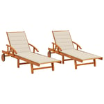 Helloshop26 - Lot de 2 transats chaise longue bain de soleil lit de jardin terrasse meuble d'extérieur avec coussins bois d'acacia solide