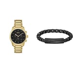 BOSS Watches and Jewelry Chronograph Watch and Black Chain Bracelet for Men