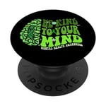 Be kind To Your Mind Green Ribbon Brain Retro Groovy Woman PopSockets PopGrip Interchangeable