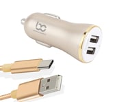 NWNK13 Fast Car Charger for Samsung Galaxy S20 Fe 5G / S20 Fe 4G Mobile Phone in Car Charger 2 Port USB Car Adapter Fast Charging 3.4A with 1mt Type C USB Cable High Speed Lead Wire (Gold)