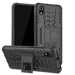 HAOTIAN Case for Xiaomi Redmi 9AT / Redmi 9A Case, Rugged TPU/PC Double Layer Hybrid Armor Cover, Anti-Scratch PC Back Panel + Shockproof TPU Inner Protective + Foldable Holder. Black