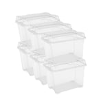 Keter Set of 6 Plastic Storage Boxes with Lids Jumbo Box S Transparent Ideal for Clothes and Storage Suitable for Cabinets and Garages, 21 L, 37 x 26 x 31H cm