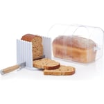 KitchenCraft Stay Fresh Bread Keeper with Bread Slicer, Large Bread Bin Clear