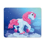 Oblong Shaped Mouse Mat Blue Pony with A Pink Mane and Tail Design Natural Eco Rubber Durable Mouse Pad