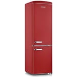 SEVERIN Refrigerateur Congelateur combine, Pose libre, Longueur 55cm, 244L, Classe E, Veggibox incluse, Look Retro, Rouge,RKG 8920