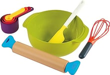 Casdon Joseph Joseph Toys. Bake Set. Toy Kitchen Playset for Kids with Easy-Grip Rolling Pin, Whisk, Measuring Cups, and Mixing Bowl for Real Baking. For Children Aged 3+