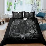 Loussiesd Magical Cat Print Comforter Cover for Kids Boys Magic Book Spell Witch Duvet Cover Halloween Theme Bedding Skull Demon Quilt Cover Child Teen Bedroom Decor 3Pcs Bedcloths Double Black