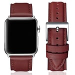 SUNFWR Leather Bands for Apple Watch Strap 41mm 40mm 38mm,Men Women Replacement Genuine Leather Strap for iWatch SE Series 7 6 5 4 3 2 1 Sport,Edition(38mm 40mm 41mm, Wine red&Silver)