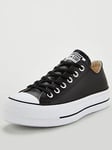 Converse Womens Leather Lift Ox Trainers - Black/White, Black/White, Size 7, Women
